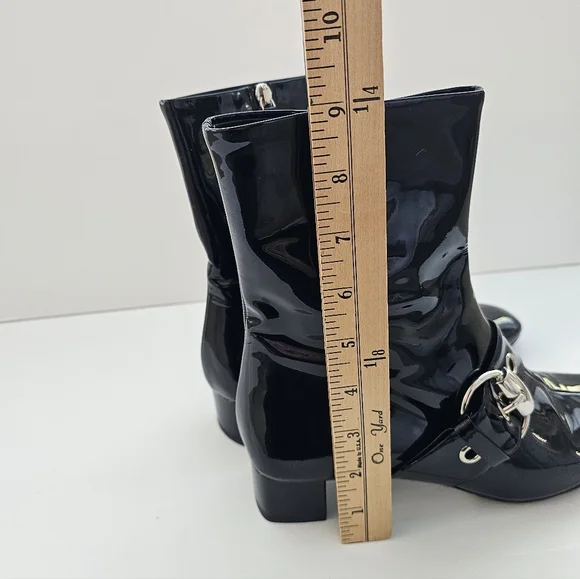 Gucci Black Patent Leather Buckle Combat Boots Size 39 With Anti Slip Sole - Picture 9 of 13